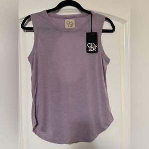 Chaser NWT Recycled Vintage Jersey Open Back shirttail Muscle, Hydrangea Size S